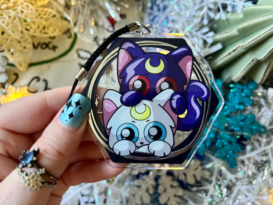 Moon Cats - PVC Ornament with Silver Hot Stamping