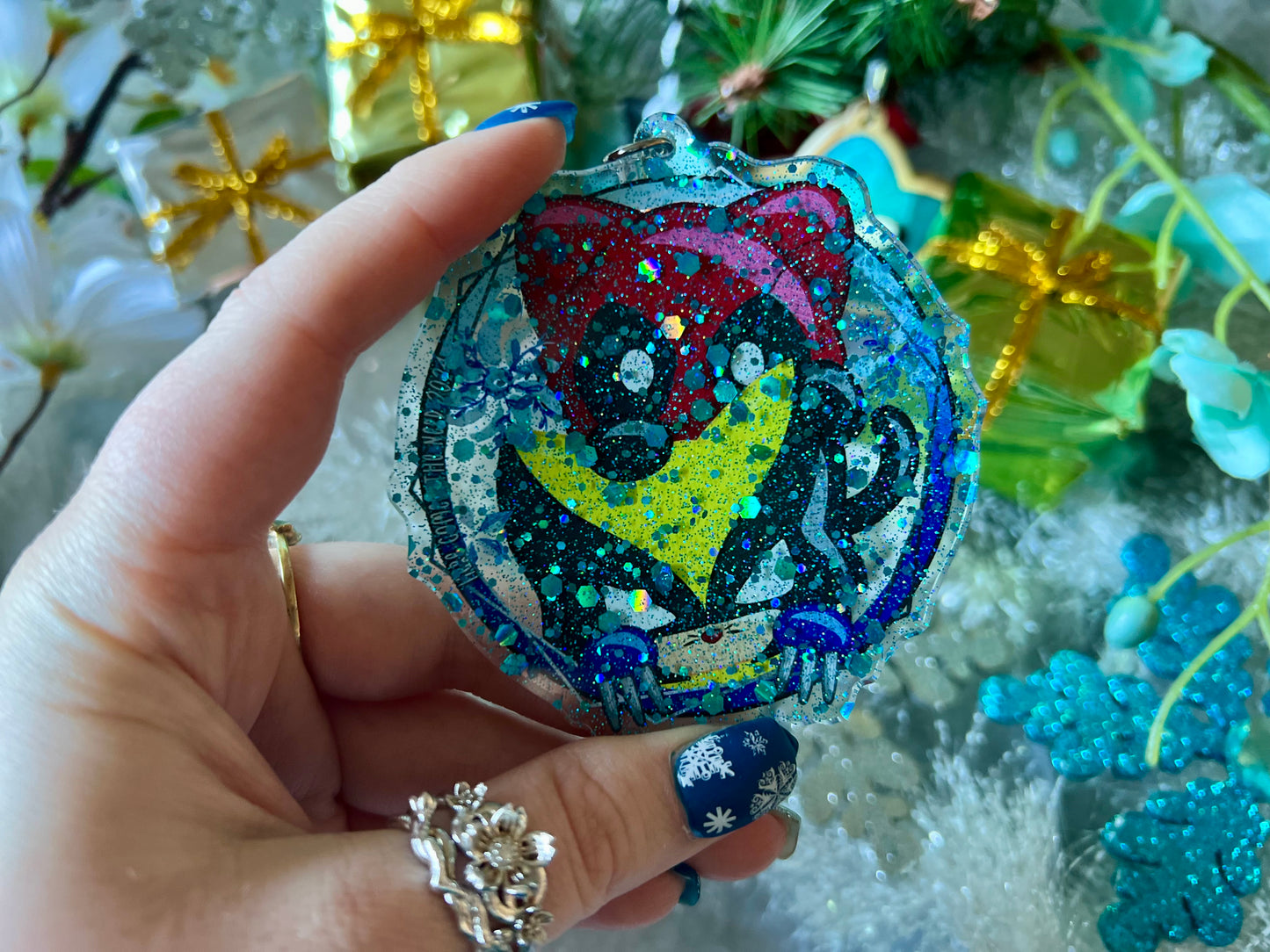 Bestest Friends Forever - PVC Ornament with Blue Glitter Acrylic