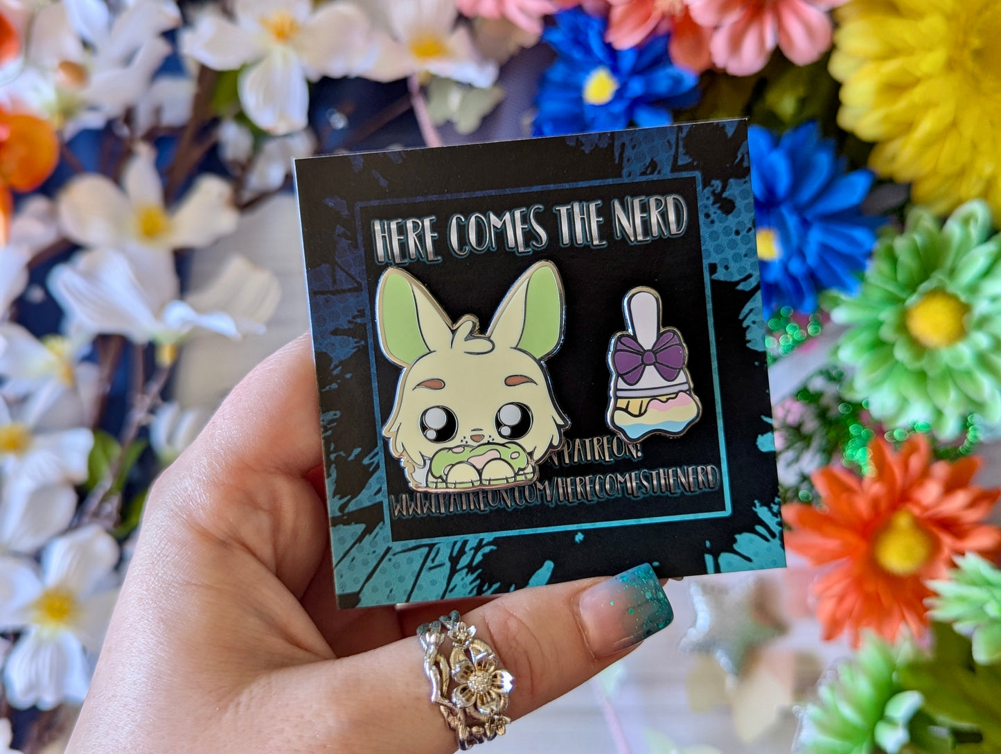 Pastel Sighbunny Set, Pixel Pets - (2) Enamel Pins & (2) Sticker Set
