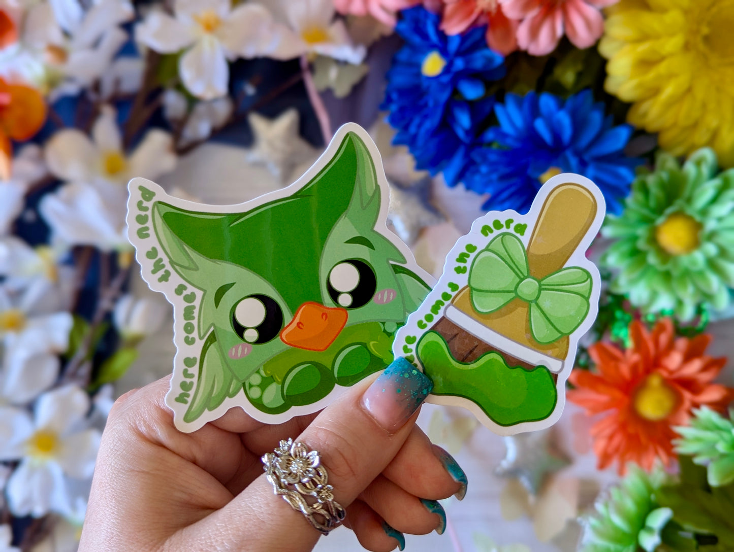 Green Ayrie Set, Pixel Pets - (2) Enamel Pins & (2) Sticker Set