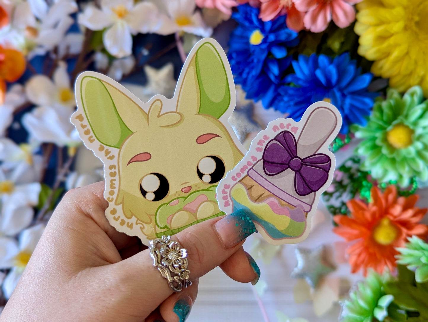 Pastel Sighbunny Set, Pixel Pets - (2) Enamel Pins & (2) Sticker Set