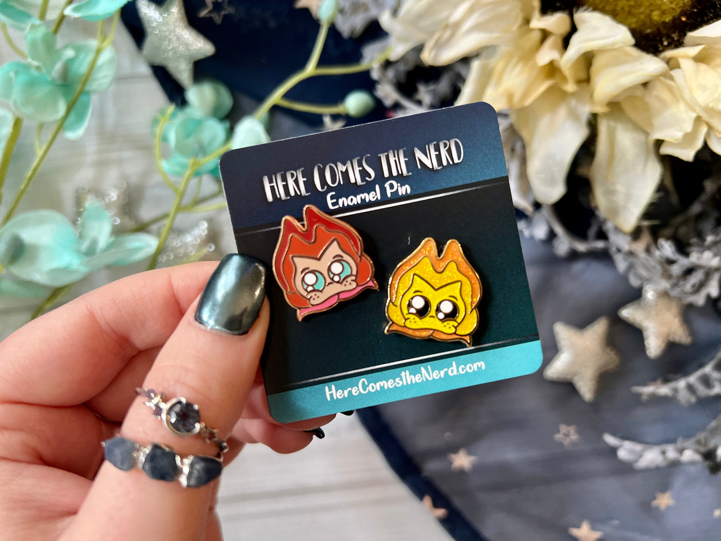 *Collectible* *MINI* Singing Flowers (Cat and Door) - 2 Enamel Pins