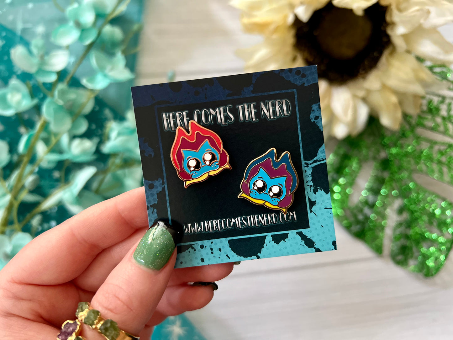 *Collectible* *MINI* Singing Flowers (Rabbit and Caterpillar) - 2 Enamel Pins