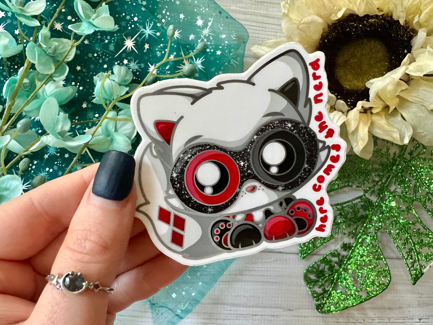 Harlekitten v1 (Red/Black) - Vinyl Sticker (FREEEEE Shipping!)