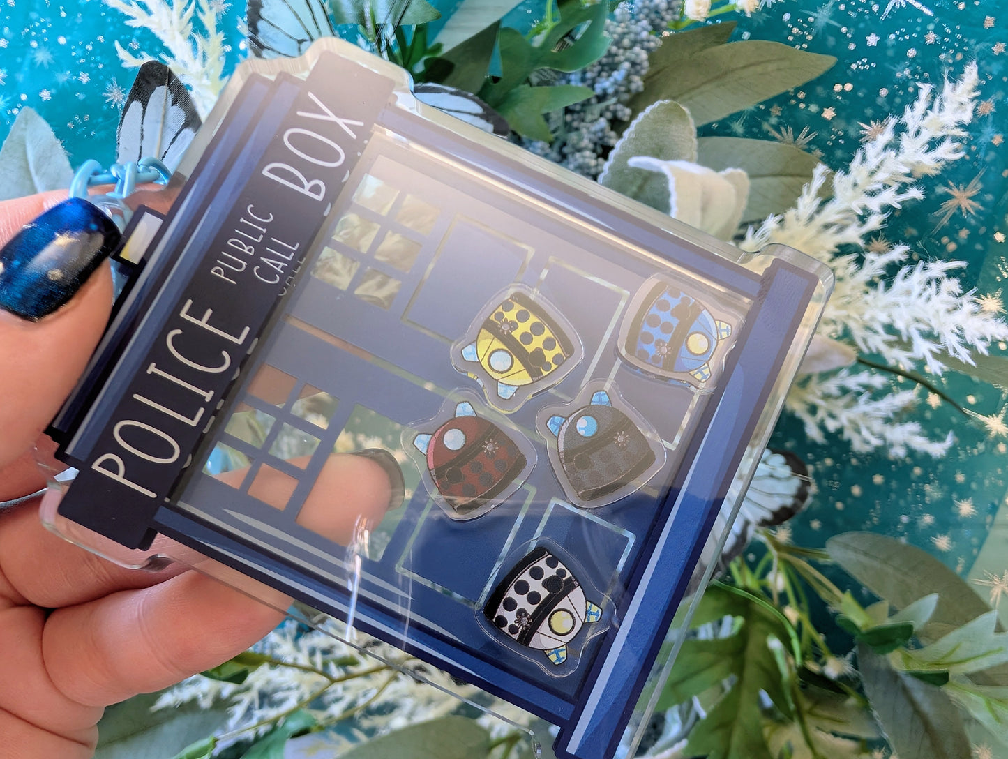 Police Box Takeover, Doctor Doggos - Acrylic Shaker Keychain including 5 Charms