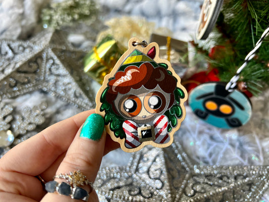 Elf - Wood Ornament with Hand Painted Embellishments