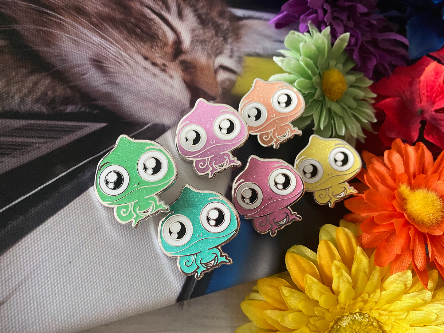 *Collectible* Rainbow Chameleon Besties - 6 Enamel Pins