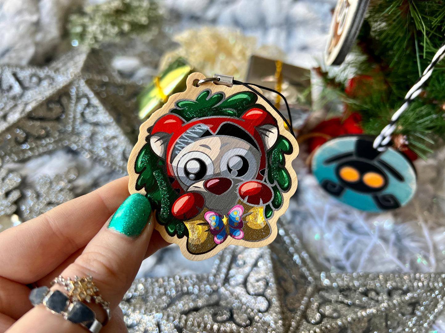 Hyperactive Tiger - Wood Ornament with Hand Painted Embellishments