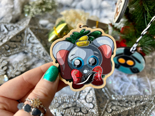 Circus Elephant - Wood Ornament with Hand Painted Embellishments