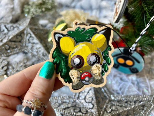 Electric Mouse (Geekmas) - Wood Ornament with Hand Painted Embellishments
