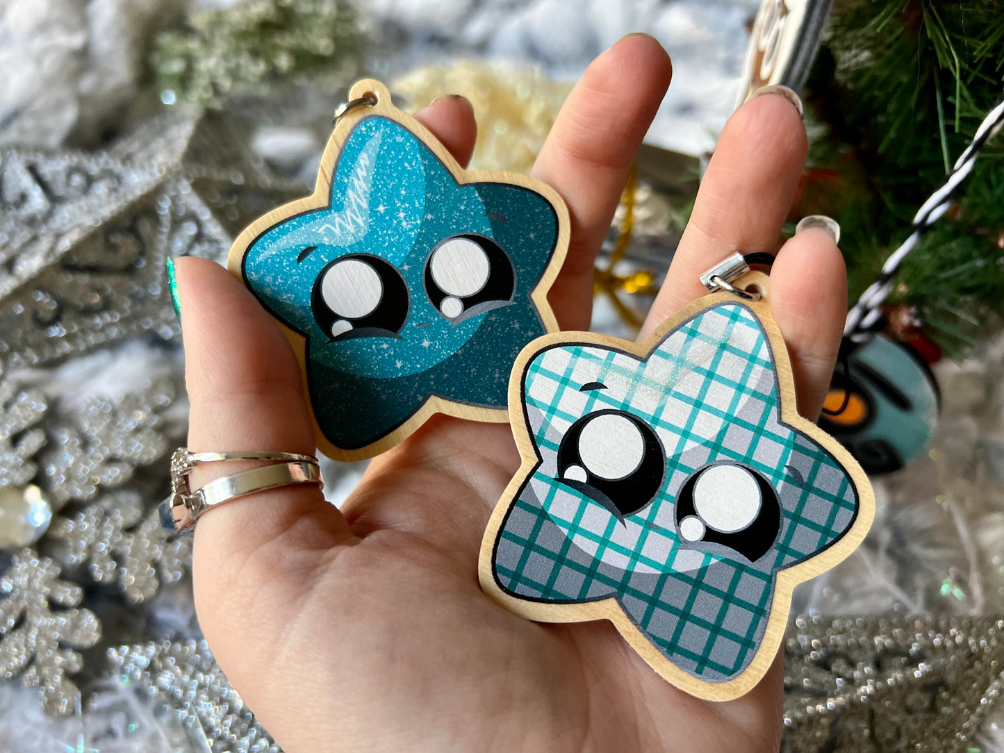 (2) Star Chonks - Set of Wood Ornament with Hand Painted Embellishments
