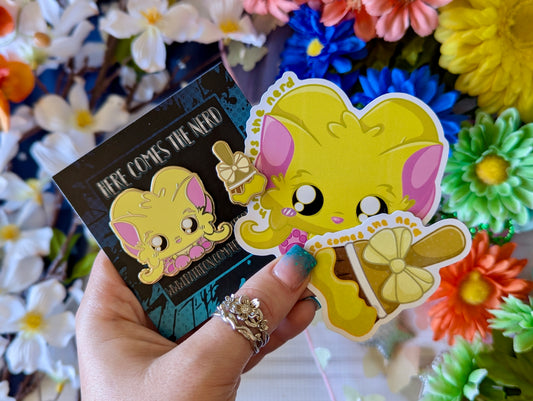 Yellow Fluffara Set, Pixel Pets - (2) Enamel Pins & (2) Sticker Set