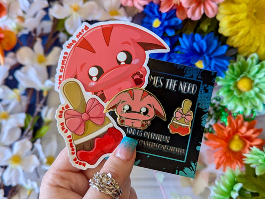 Red Snoogle Set, Pixel Pets - (2) Enamel Pins & (2) Sticker Set