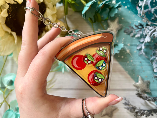 Young Pizza Turtles - Acrylic Shaker Keychain including 4 Charms