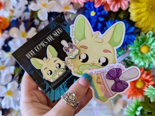 Pastel Sighbunny Set, Pixel Pets - (2) Enamel Pins & (2) Sticker Set