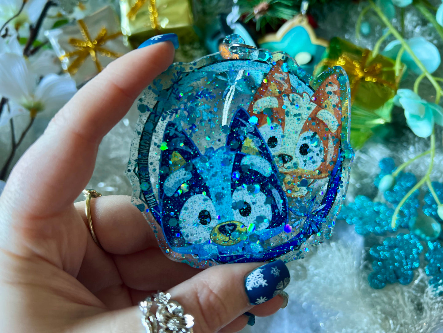 Sisters - PVC Ornament with Blue Glitter Acrylic