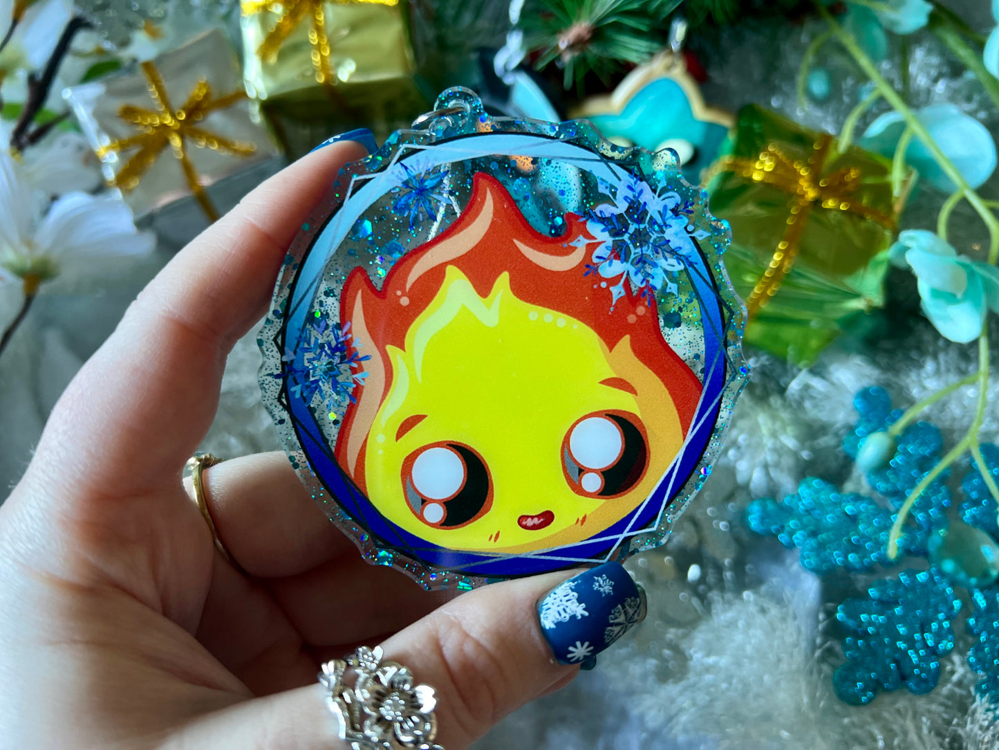 Demon Flame - PVC Ornament with Blue Glitter Acrylic