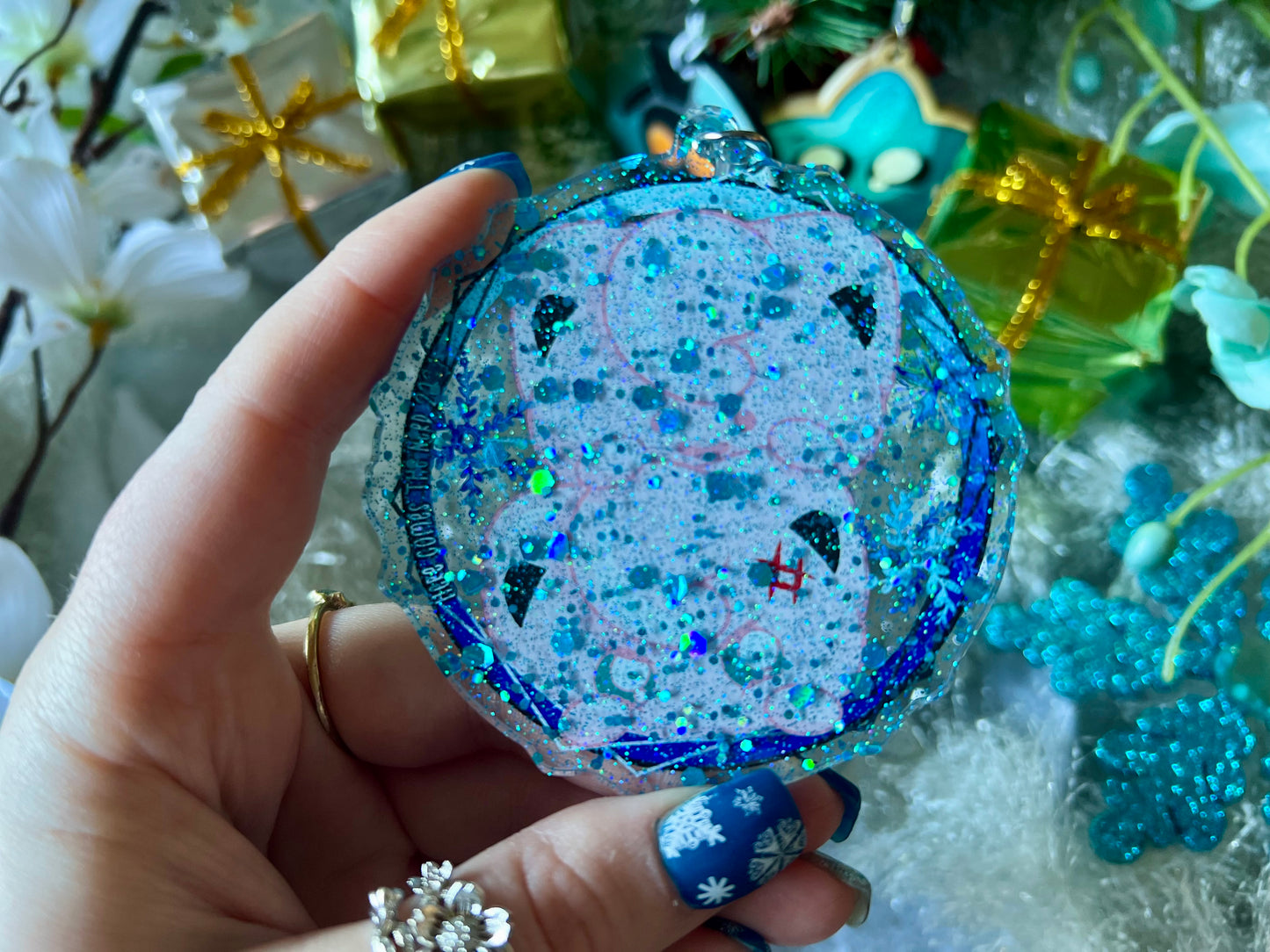 Karaoke Graffiti Artist & Copycat - PVC Ornament with Blue Glitter Acrylic