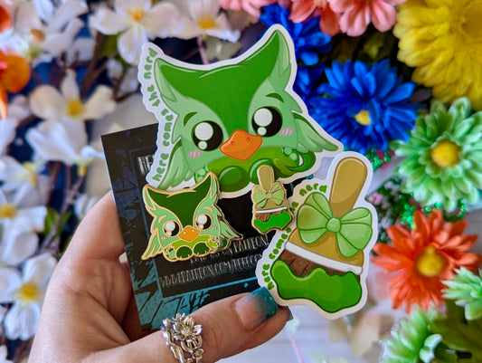Green Ayrie Set, Pixel Pets - (2) Enamel Pins & (2) Sticker Set
