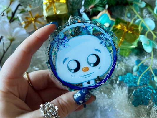 Warm Hugs - PVC Ornament with Blue Glitter Acrylic