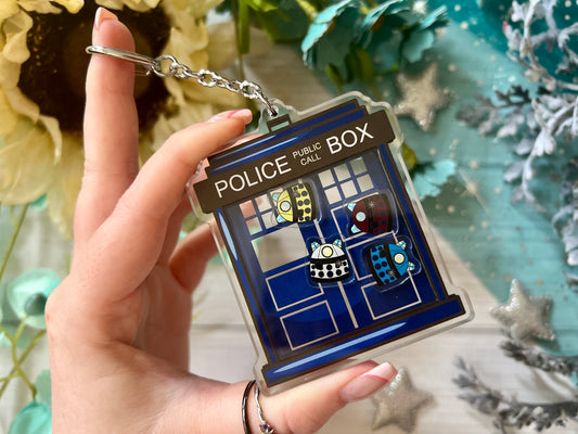 Police Box Takeover - Acrylic Shaker Keychain including 4 Charms