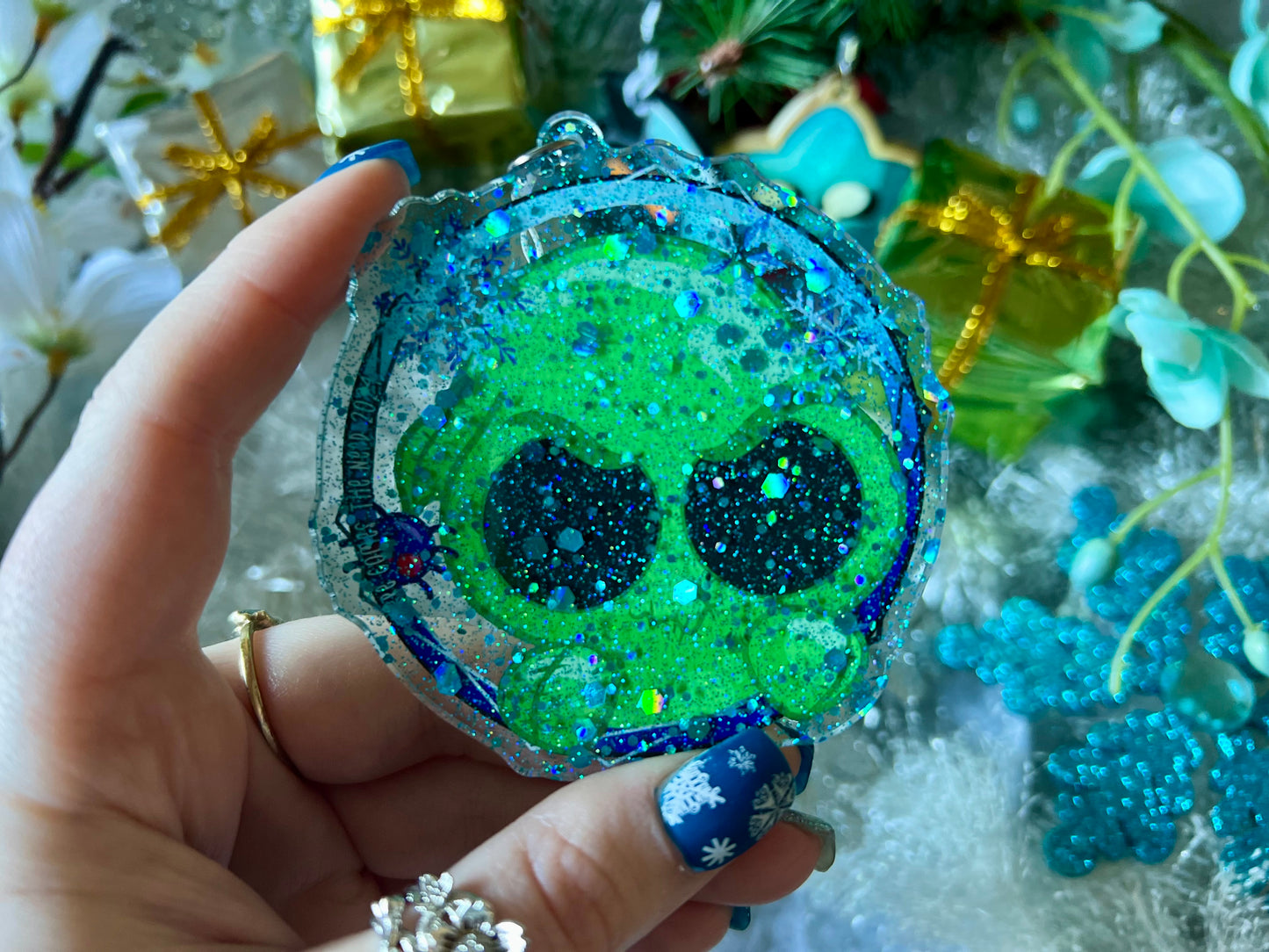 Angry Sack - PVC Ornament with Blue Glitter Acrylic