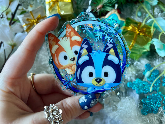 Sisters - PVC Ornament with Blue Glitter Acrylic