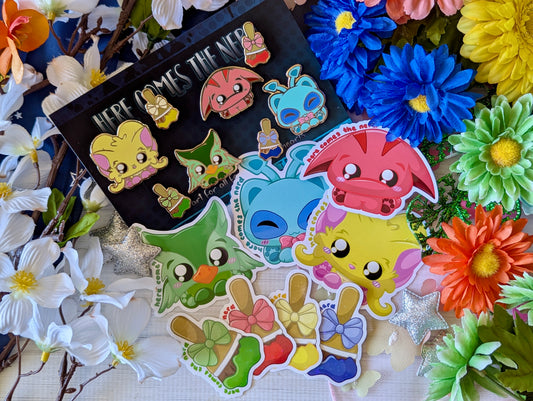 *MEGA SET* Base Collection, Pixel Pets - (8) Enamel Pins & (8) Sticker Set
