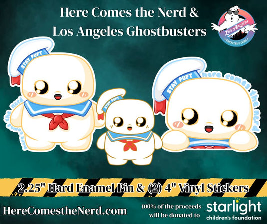*PREORDER* Marshmallow Menace, Los Angeles Ghostbuster Charity Event - Pin & Stickers Set
