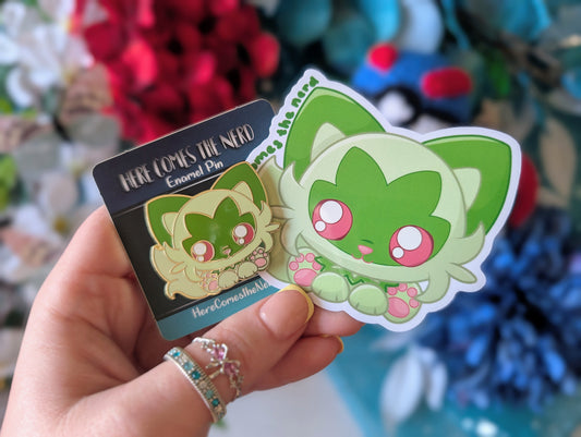 Leaf Kitten - Enamel Pin & Sticker Set