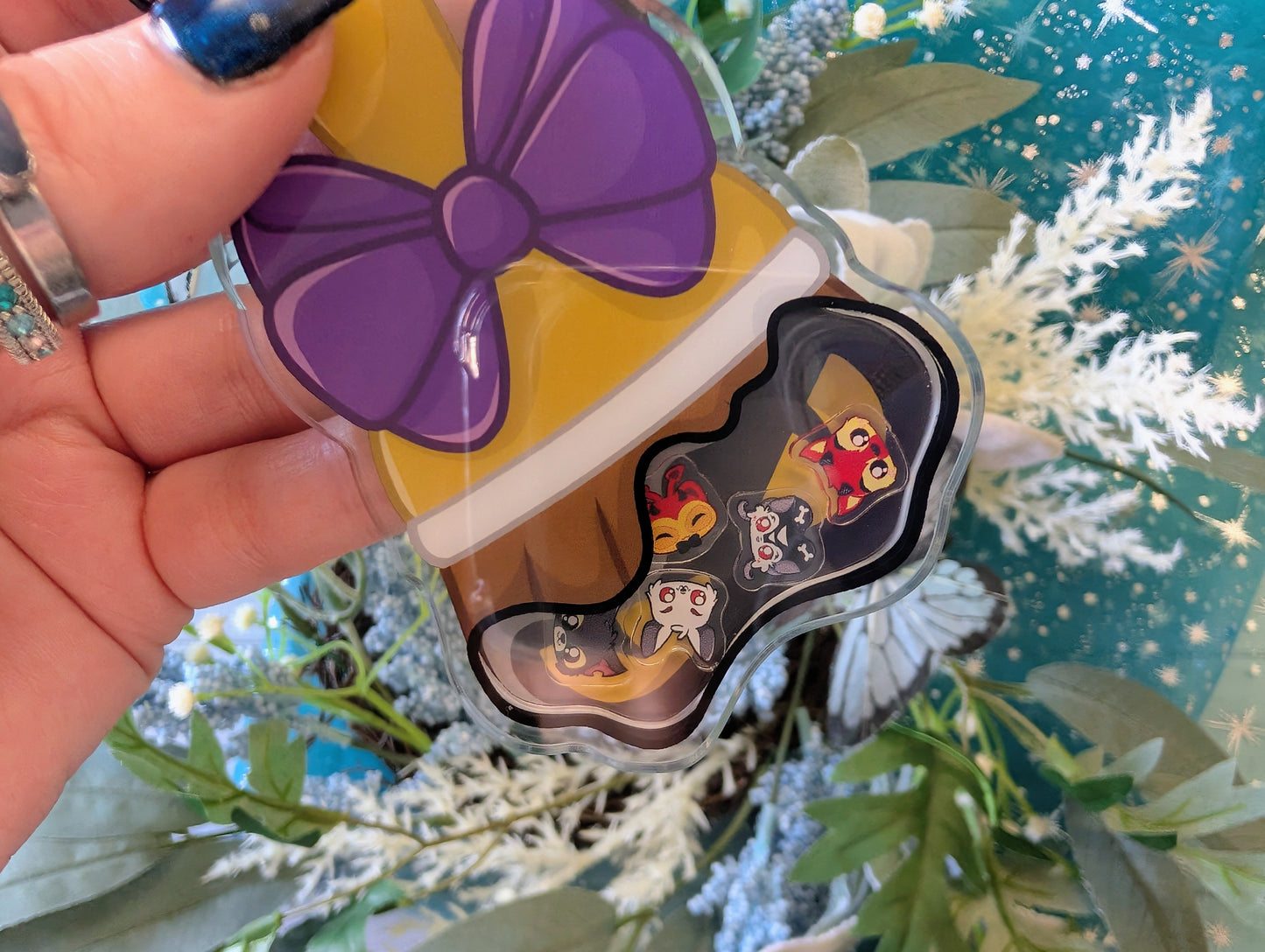 Halloween Paint Brush, Pixel Pets - Acrylic Shaker Keychain including 5 Charms