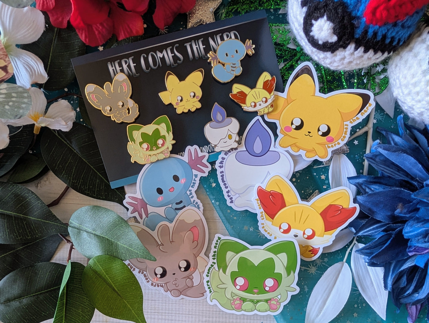*MEGA SET* Pocket Monsters - (6) Enamel Pins, (3) Acrylic Magnets, & (9) Vinyl Stickers