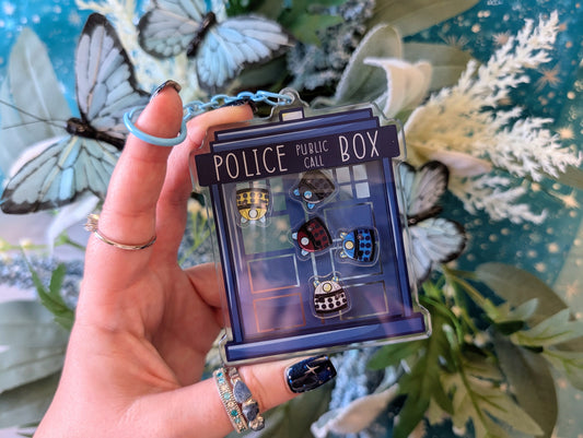 Police Box Takeover, Doctor Doggos - Acrylic Shaker Keychain including 5 Charms