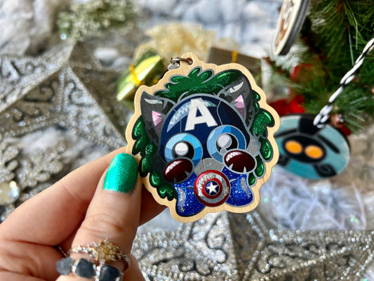 Captain Kitten (Geekmas) - Wood Ornament with Hand Painted Embellishments