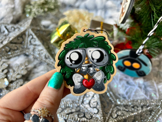 Environmental Robot - Wood Ornament with Hand Painted Embellishments
