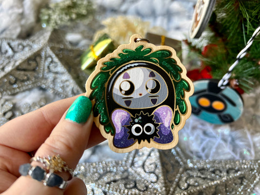 Missing Face - Wood Ornament with Hand Painted Embellishments