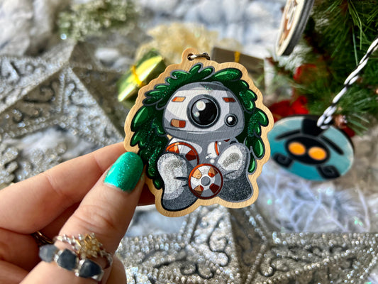 Rollin' Robot - Wood Ornament with Hand Painted Embellishments